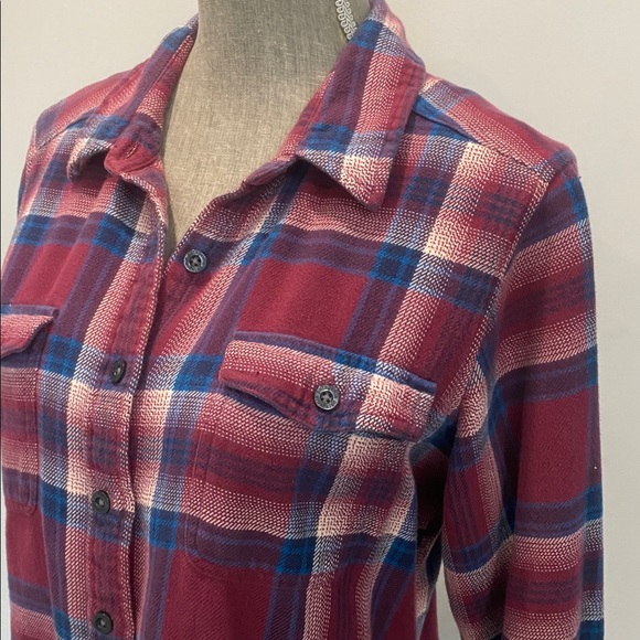 Patagonia Plaid Organic Cotton Button Up Flannel Red Blue Shirt Size 10 - Picture 4 of 16